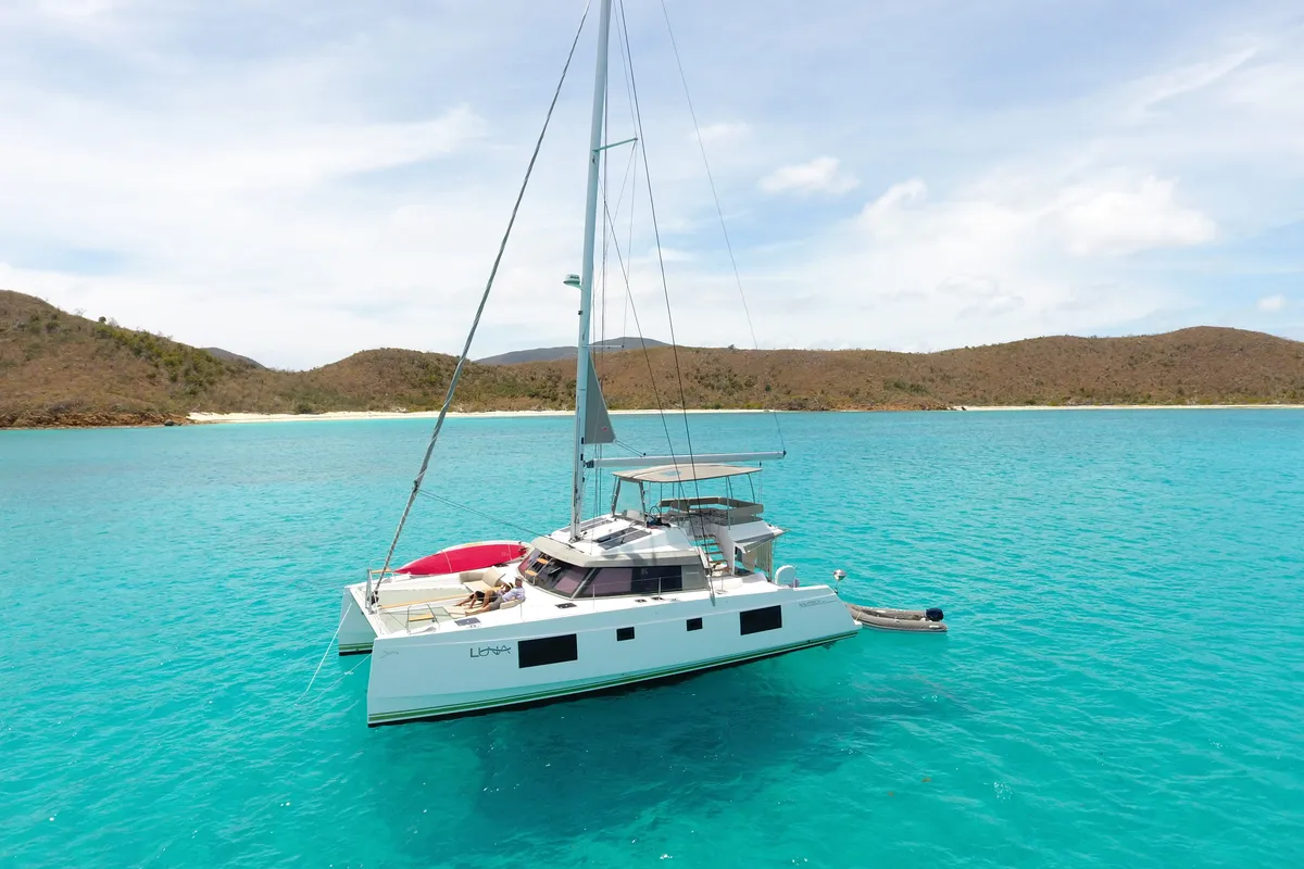 Exterior view of Luna, a Nautitech 46 Fly catamaran at Road Town, British Virgin Islands