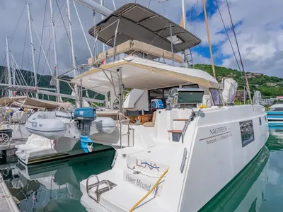 Deck of Luna, a Nautitech 46 Fly catamaran at Road Town, British Virgin Islands