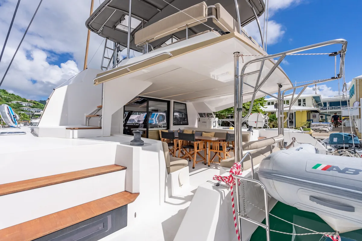 Deck of Luna, a Nautitech 46 Fly catamaran at Road Town, British Virgin Islands
