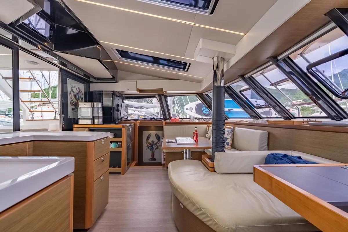Cockpit of Luna, a Nautitech 46 Fly catamaran at Road Town, British Virgin Islands