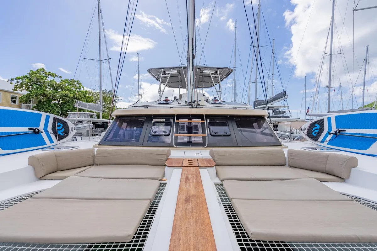 Deck of Luna, a Nautitech 46 Fly catamaran at Road Town, British Virgin Islands