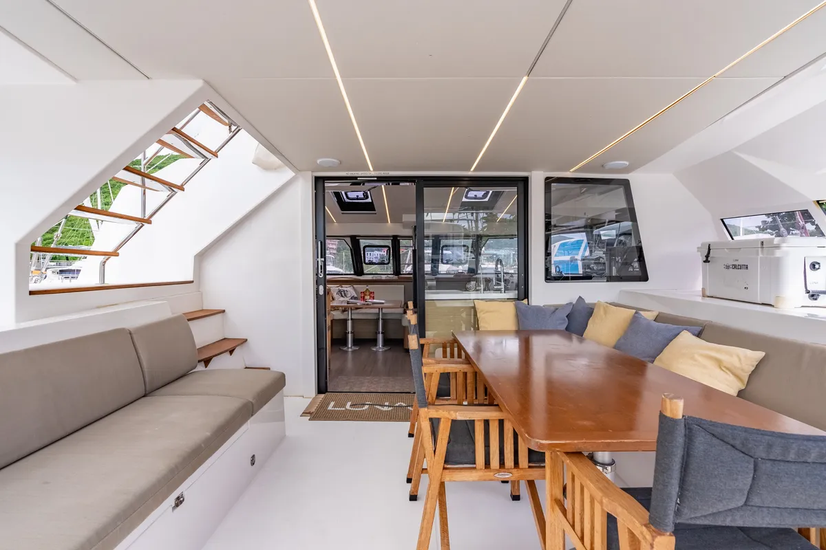 Cockpit of Luna, a Nautitech 46 Fly catamaran at Road Town, British Virgin Islands
