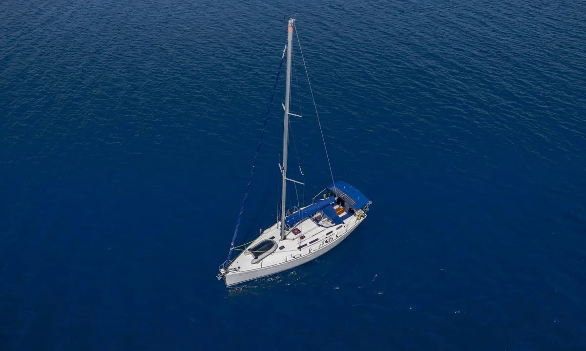 Exterior view of Esen Mila, a Dufour 425 GL sailboat at Fethiye, Turkey
