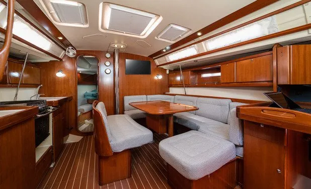 Salon of Esen Mila, a Dufour 425 GL sailboat at Fethiye, Turkey