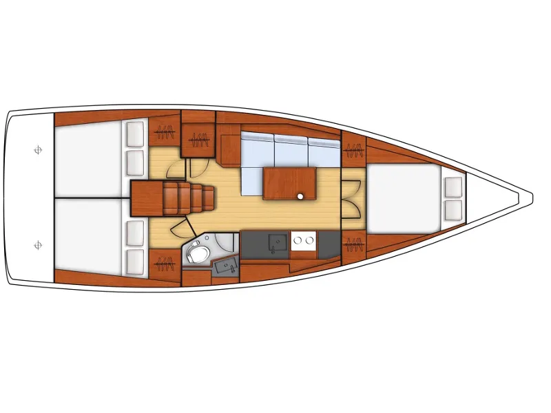 Floor plan of Maestrale, a Beneteau Oceanis 38.1 sailboat at Tonnarella, Italy