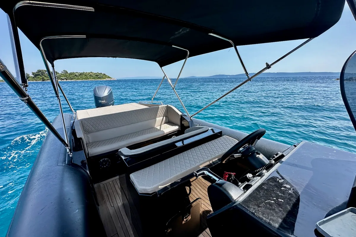 Cockpit of Lux, a Lolivul 9 motorboat at Grad Trogir, Croatia