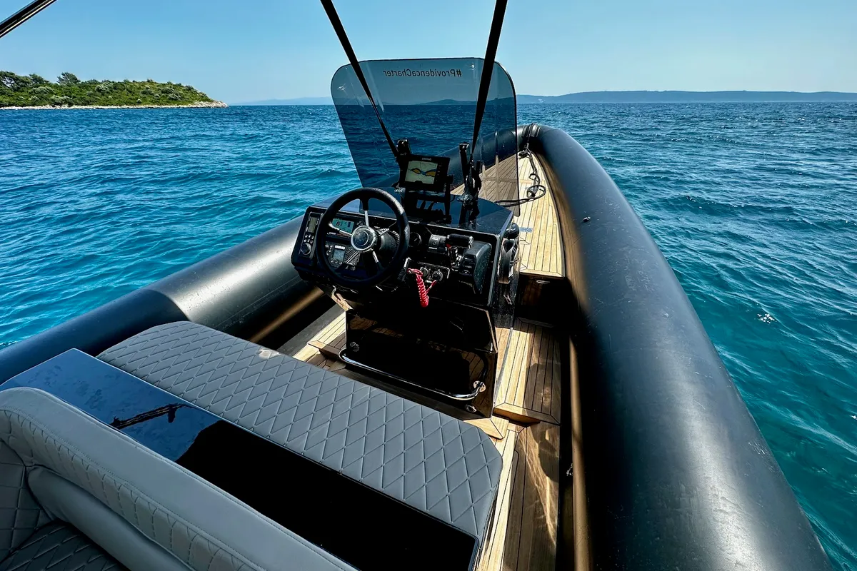 Cockpit of Lux, a Lolivul 9 motorboat at Grad Trogir, Croatia