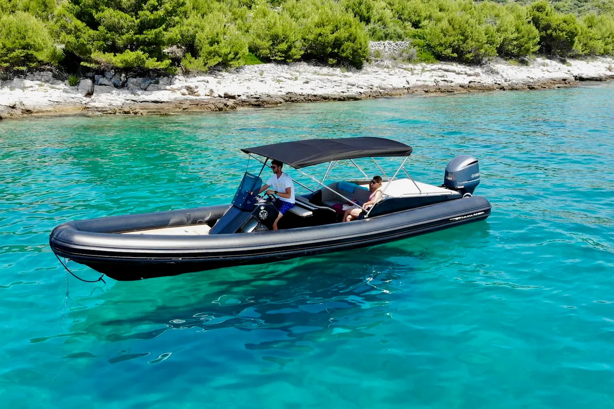 Exterior view of Lux, a Lolivul 9 motorboat at Grad Trogir, Croatia