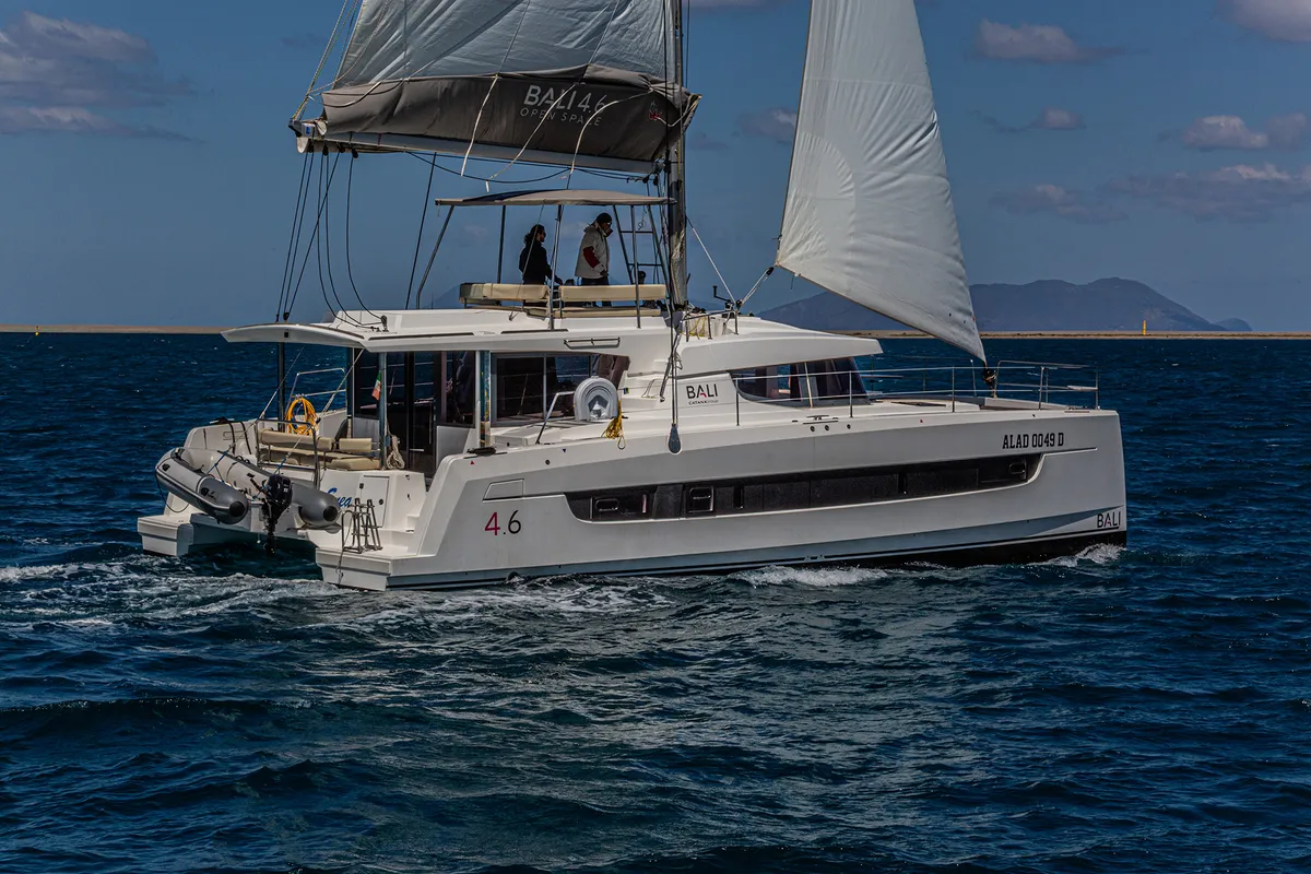 Exterior view of Enea, a Bali 4.6 catamaran at Tonnarella, Italy