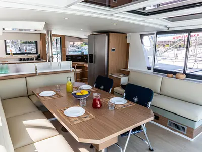 Salon of Enea, a Bali 4.6 catamaran at Tonnarella, Italy