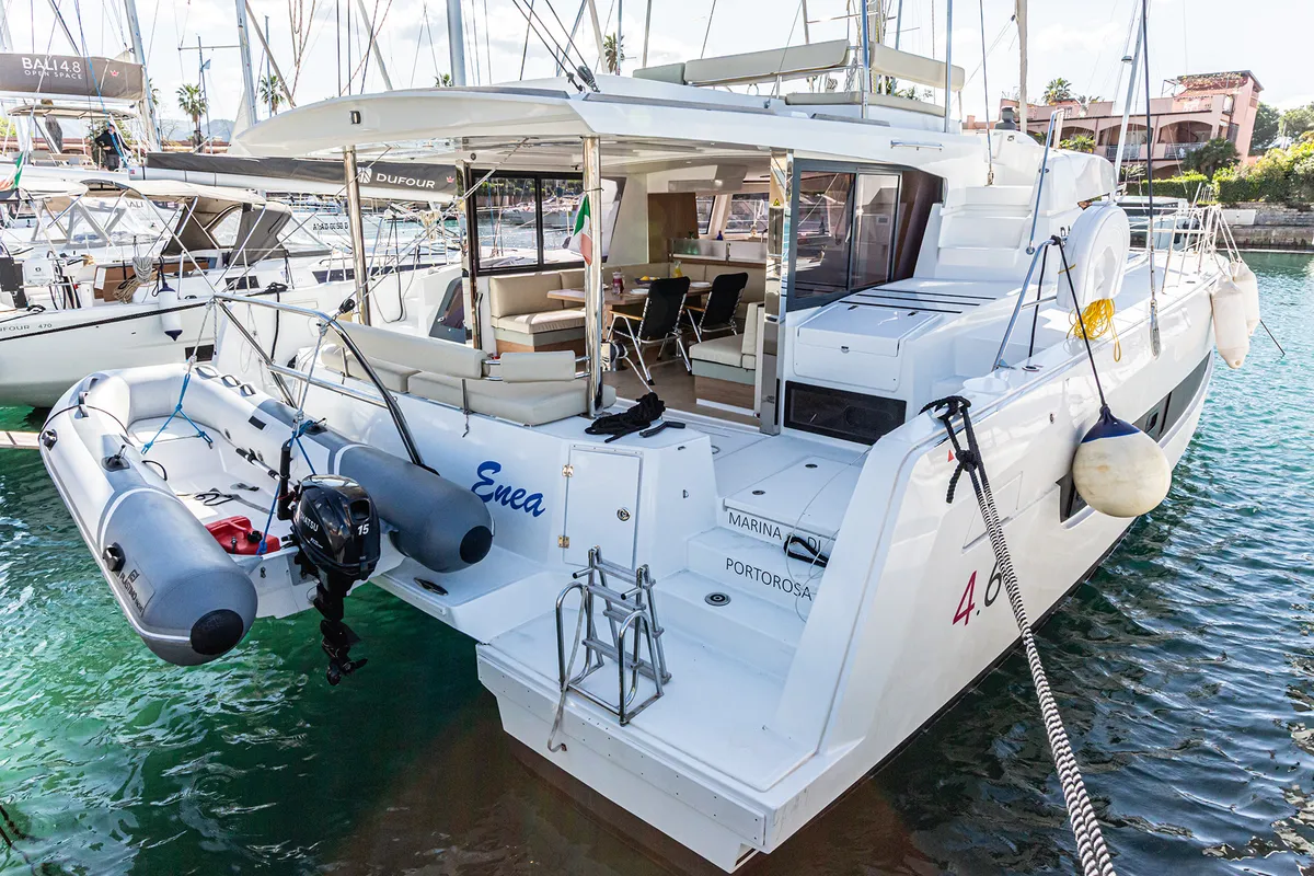 Exterior view of Enea, a Bali 4.6 catamaran at Tonnarella, Italy