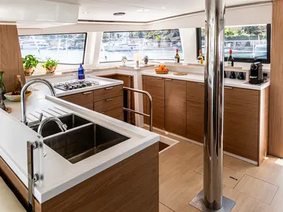 Galley of Enea, a Bali 4.6 catamaran at Tonnarella, Italy