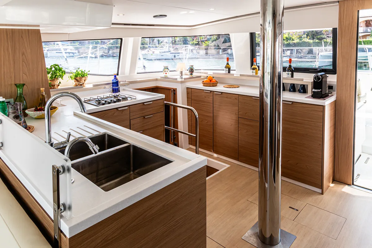 Galley of Enea, a Bali 4.6 catamaran at Tonnarella, Italy