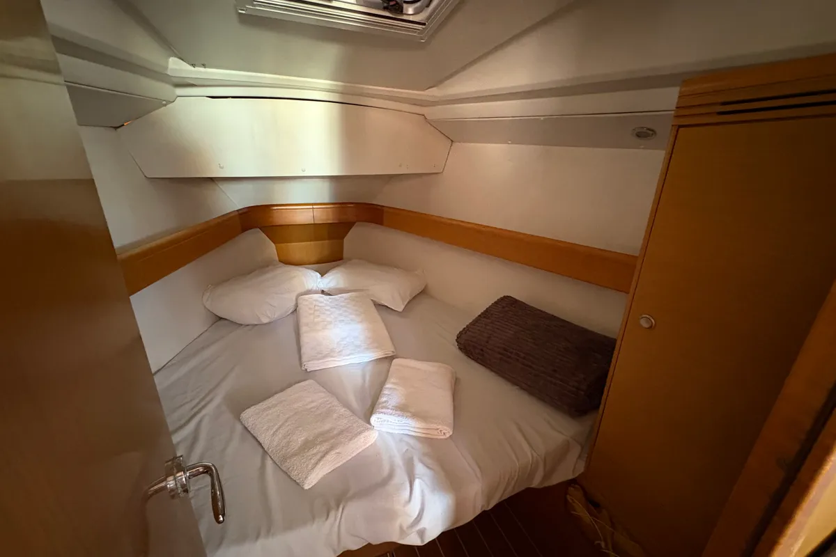 Cabin on Sail Mira, a Jeanneau Sun Odyssey 36i sailboat at Fethiye, Turkey