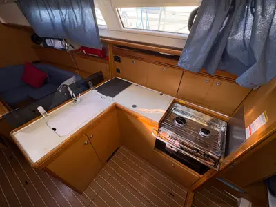 Galley of Sail Mira, a Jeanneau Sun Odyssey 36i sailboat at Fethiye, Turkey