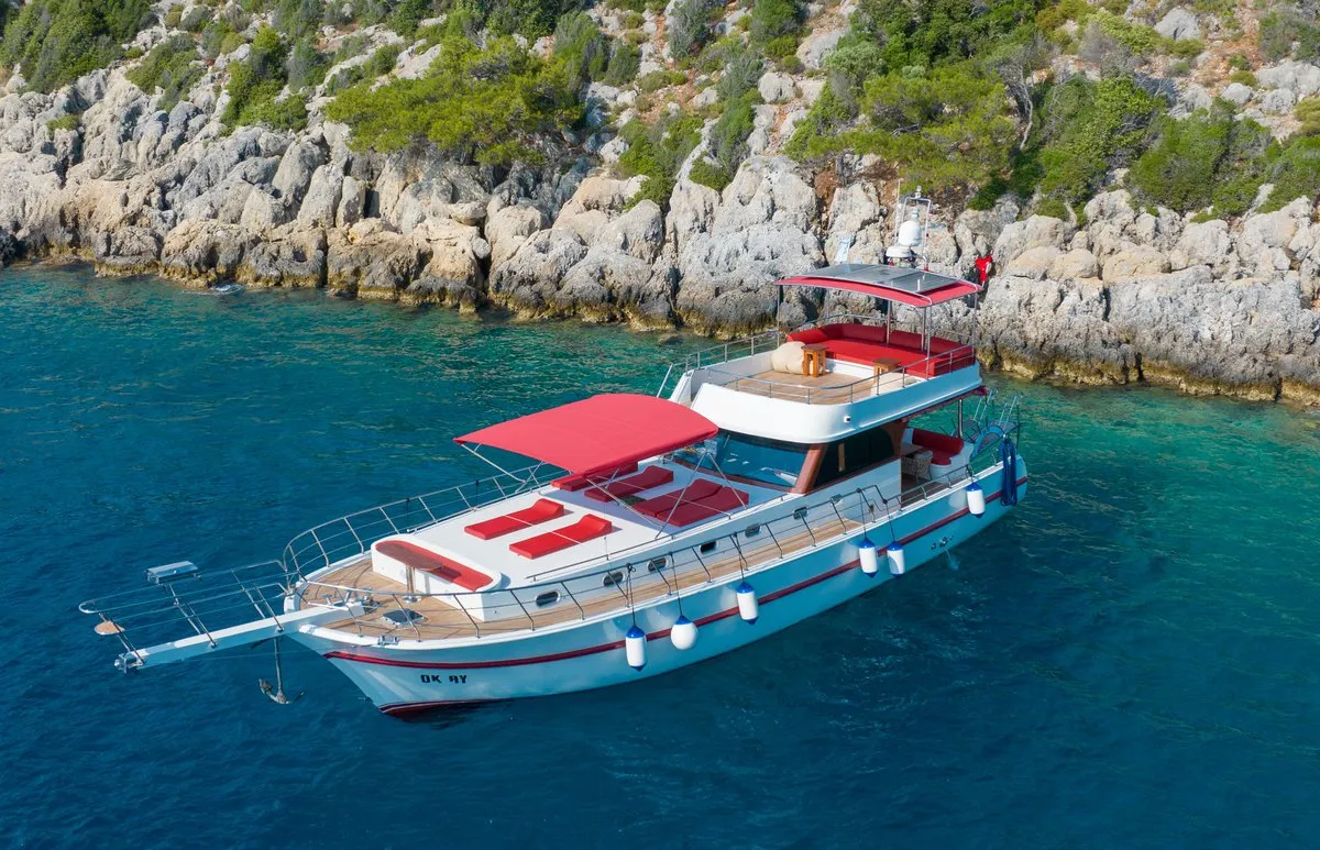 Exterior view of Ok Ay, a Custom Made OK AY Gulet motor yacht at Fethiye, Turkey