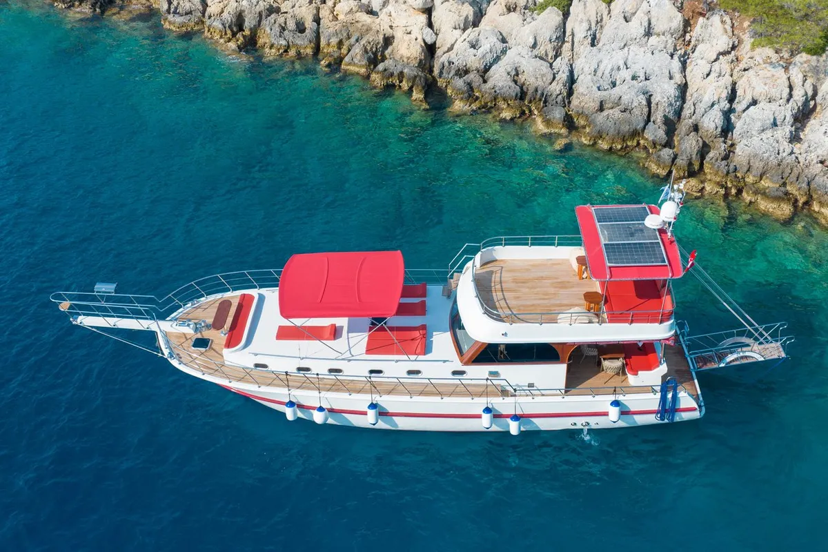 Exterior view of Ok Ay, a Custom Made OK AY Gulet motor yacht at Fethiye, Turkey