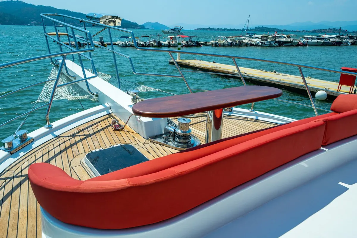 Deck of Ok Ay, a Custom Made OK AY Gulet motor yacht at Fethiye, Turkey