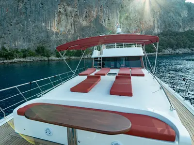 Deck of Ok Ay, a Custom Made OK AY Gulet motor yacht at Fethiye, Turkey
