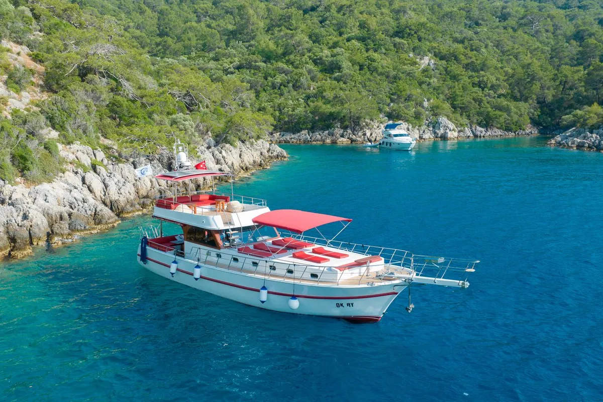Exterior view of Ok Ay, a Custom Made OK AY Gulet motor yacht at Fethiye, Turkey