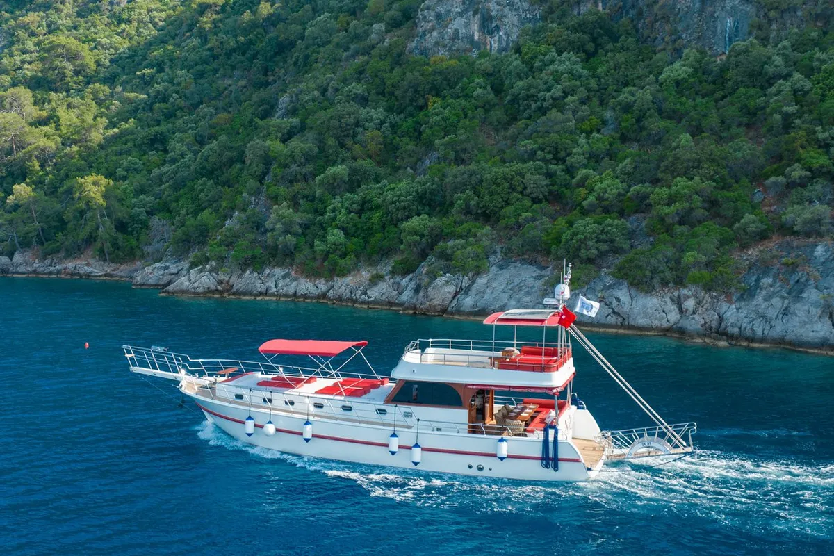 Exterior view of Ok Ay, a Custom Made OK AY Gulet motor yacht at Fethiye, Turkey