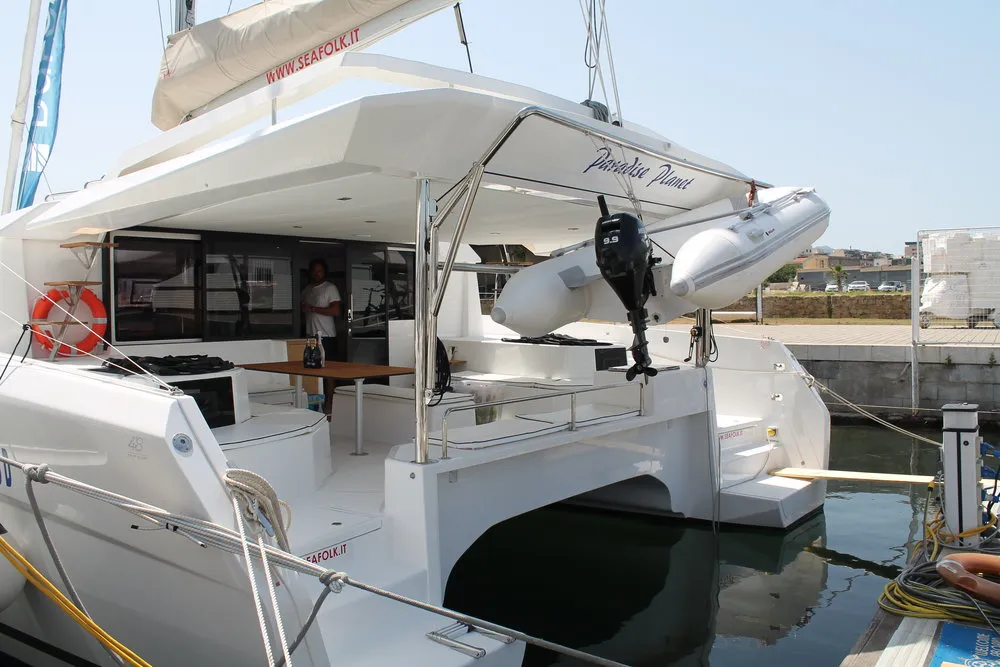 Paradise Planet, a Dufour 48 Catamaran catamaran at Marsala, Italy