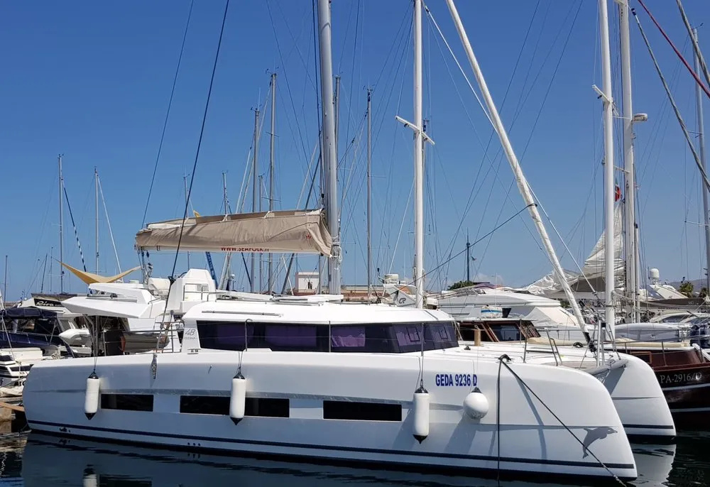 Paradise Planet, a Dufour 48 Catamaran catamaran at Marsala, Italy