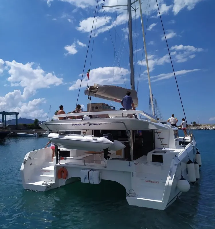 Paradise Planet, a Dufour 48 Catamaran catamaran at Marsala, Italy