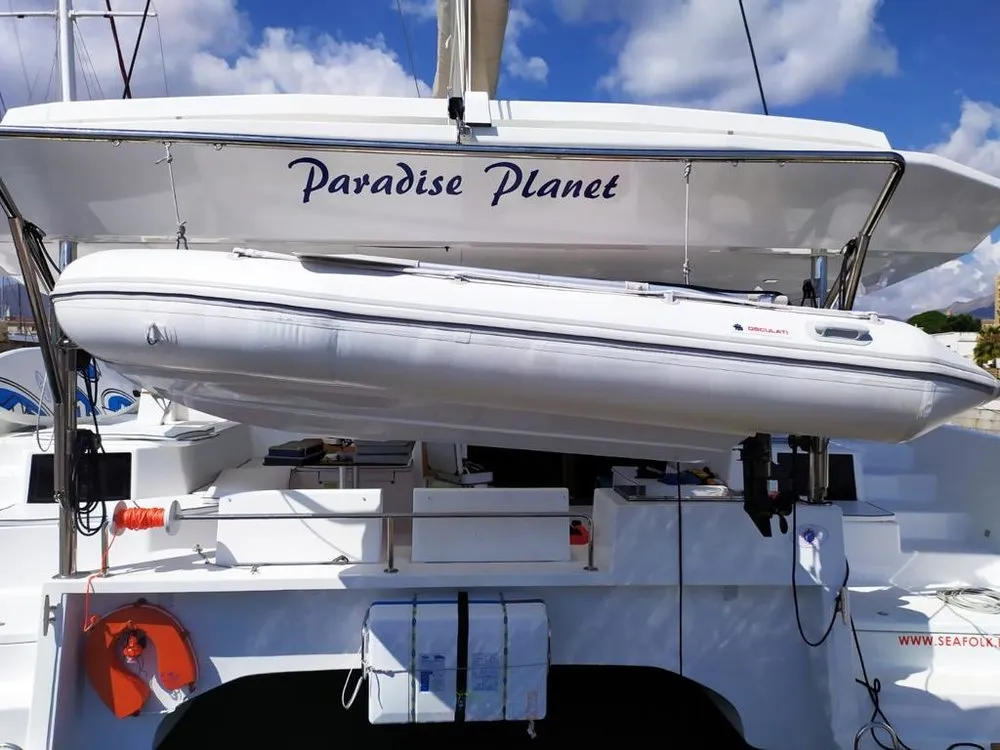 Paradise Planet, a Dufour 48 Catamaran catamaran at Marsala, Italy