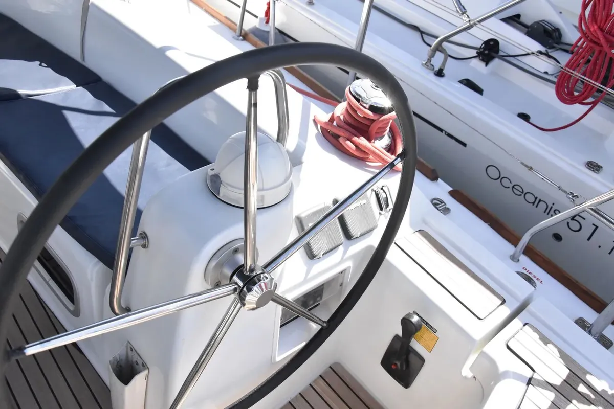 Cockpit of Fani, a Beneteau Oceanis 46 sailboat at Volos, Greece