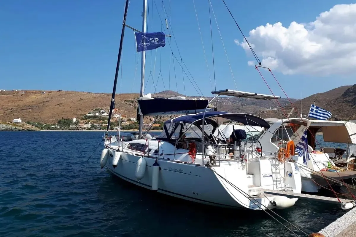 Exterior view of Fani, a Beneteau Oceanis 46 sailboat at Volos, Greece