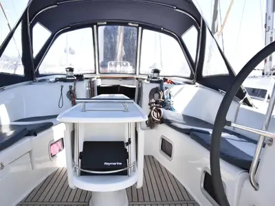 Cockpit of Fani, a Beneteau Oceanis 46 sailboat at Volos, Greece
