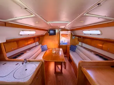 Salon of LILA, a Bavaria Cruiser 32 sailboat at Municipal Unit of Ellomenos, Greece