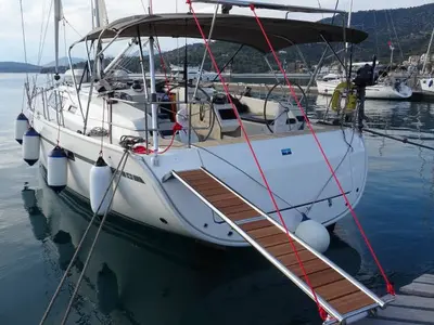 Cockpit of Rea, a Bavaria Cruiser 46 sailboat at Municipal Unit of Lefkada, Greece