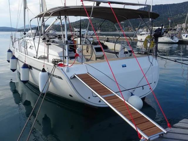 Cockpit of Rea, a Bavaria Cruiser 46 sailboat at Municipal Unit of Lefkada, Greece