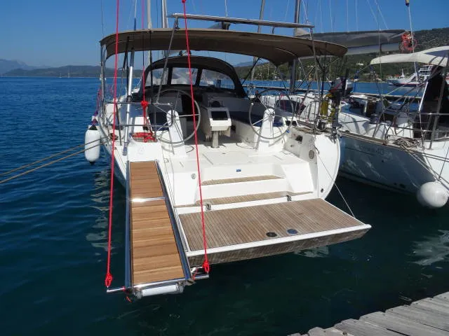 Cockpit of Rea, a Bavaria Cruiser 46 sailboat at Municipal Unit of Lefkada, Greece