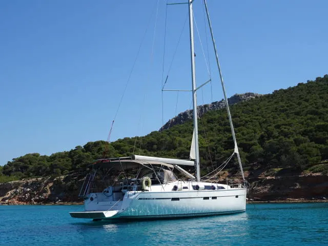 Exterior view of Rea, a Bavaria Cruiser 46 sailboat at Municipal Unit of Lefkada, Greece