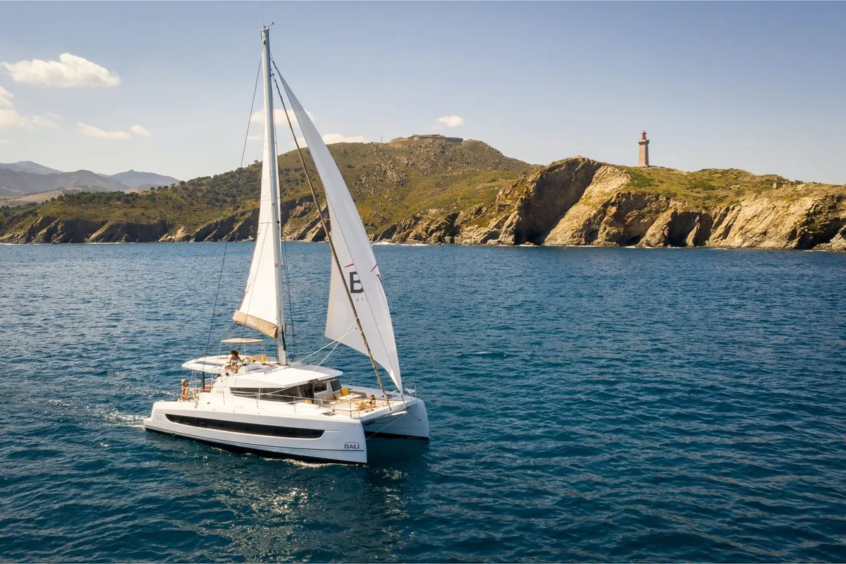 Exterior view of Sail Solaris, a Bali Catspace catamaran at Marmaris, Turkey