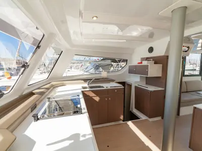 Galley of Sail Solaris, a Bali Catspace catamaran at Marmaris, Turkey