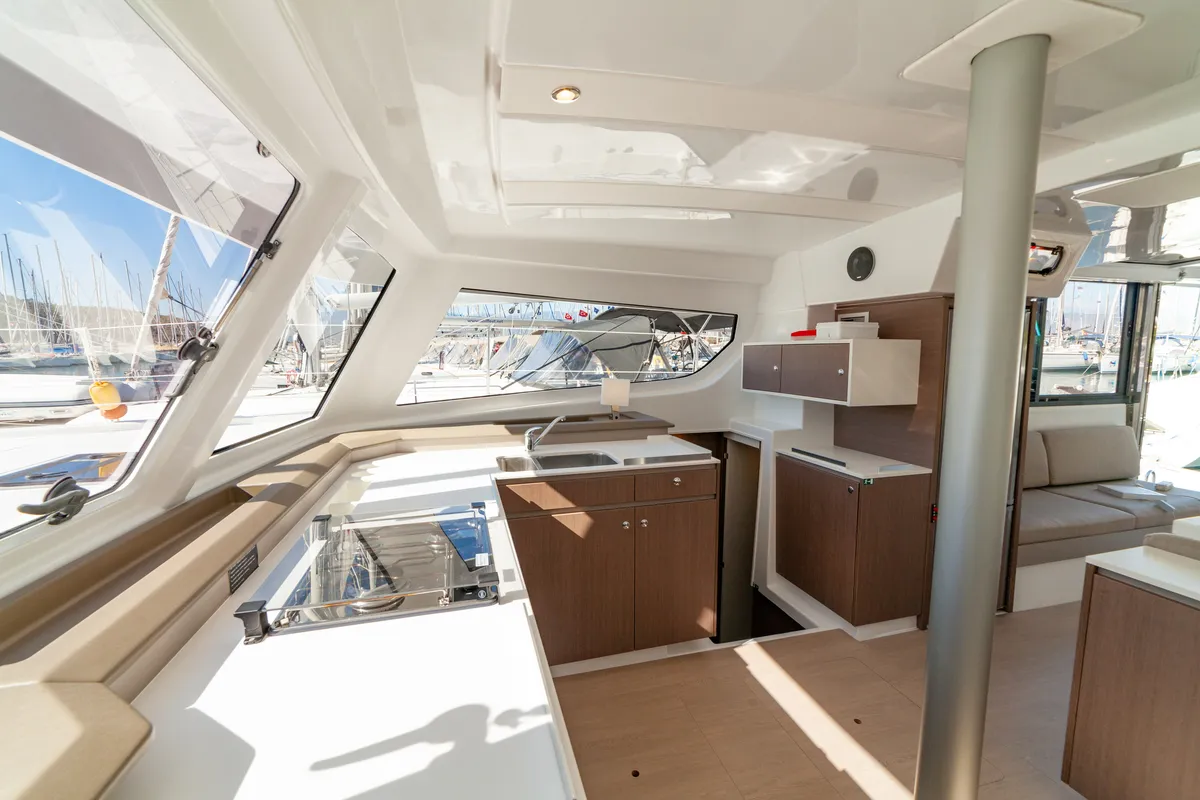 Galley of Sail Solaris, a Bali Catspace catamaran at Marmaris, Turkey