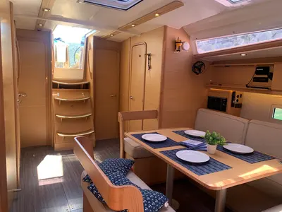 Salon of Ithaki, a Dufour 430 sailboat at Preveza, Greece