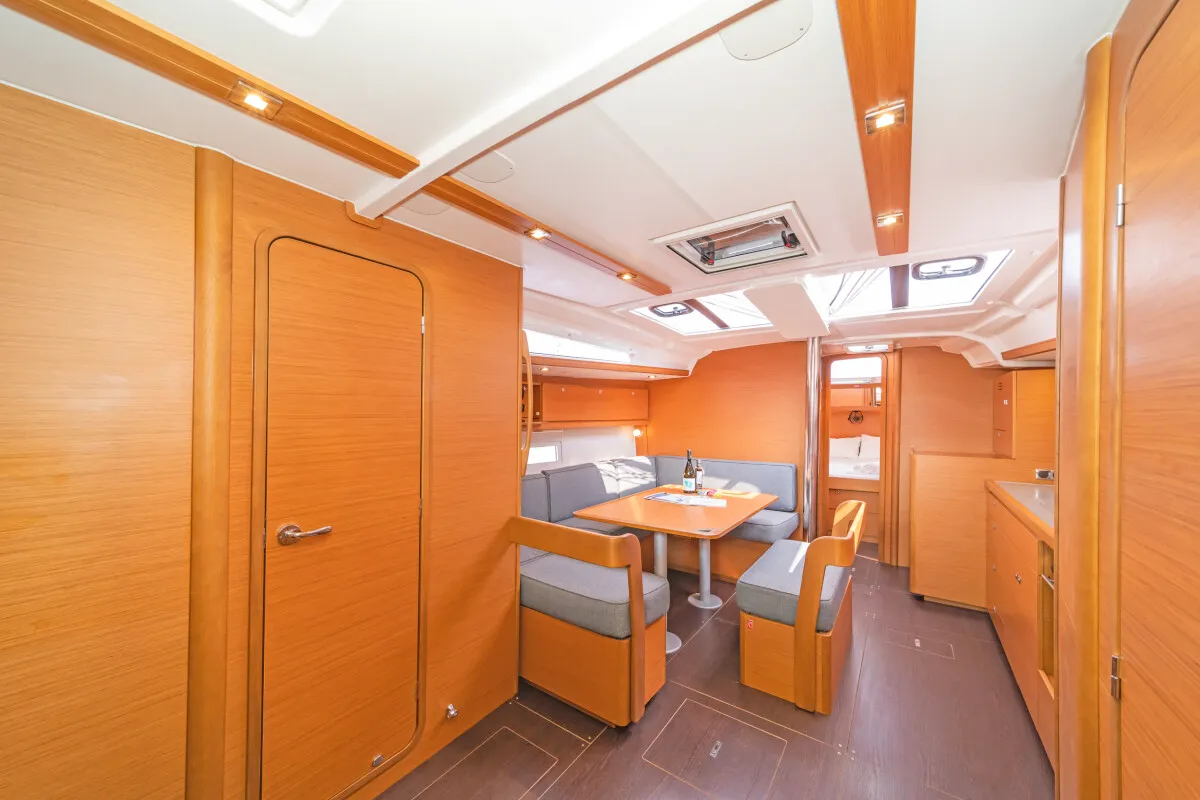 Salon of Ithaki, a Dufour 430 sailboat at Preveza, Greece