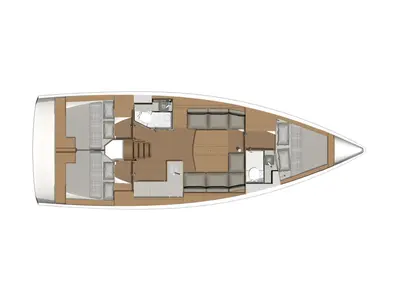 Floor plan of Extasie II, a Dufour 390 sailboat at Kerners, France