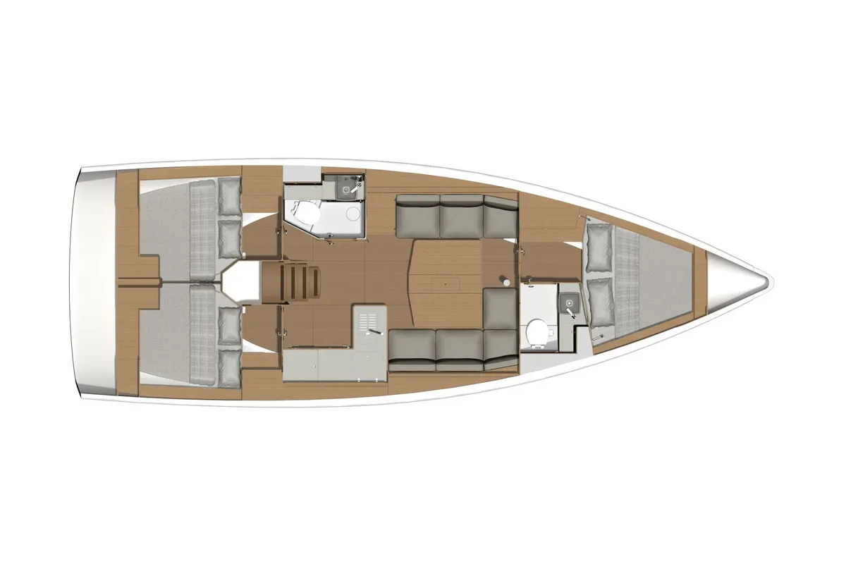 Floor plan of Extasie II, a Dufour 390 sailboat at Kerners, France