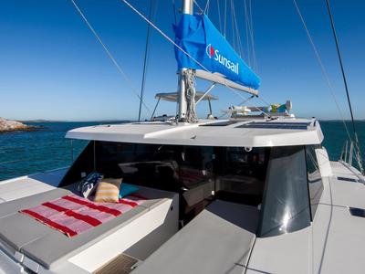 Deck of Sunsail 424/4/4 Premium, a Gulet Sunsail 424 catamaran at Municipal Unit of Lefkada, Greece