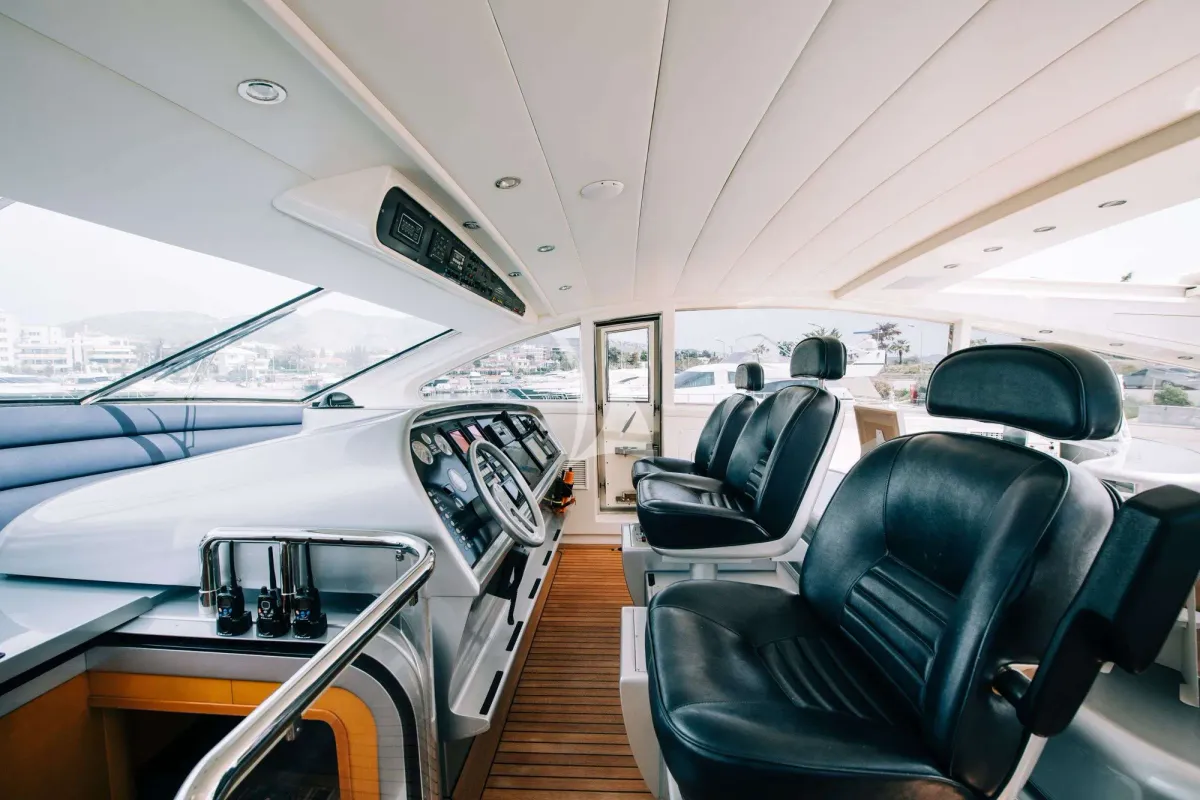 Cockpit of Atrato, a Gulet Arno Leopard 27 motor yacht at Athens, Greece