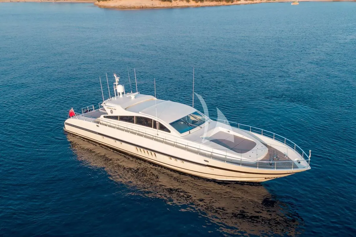 Exterior view of Atrato, a Gulet Arno Leopard 27 motor yacht at Athens, Greece