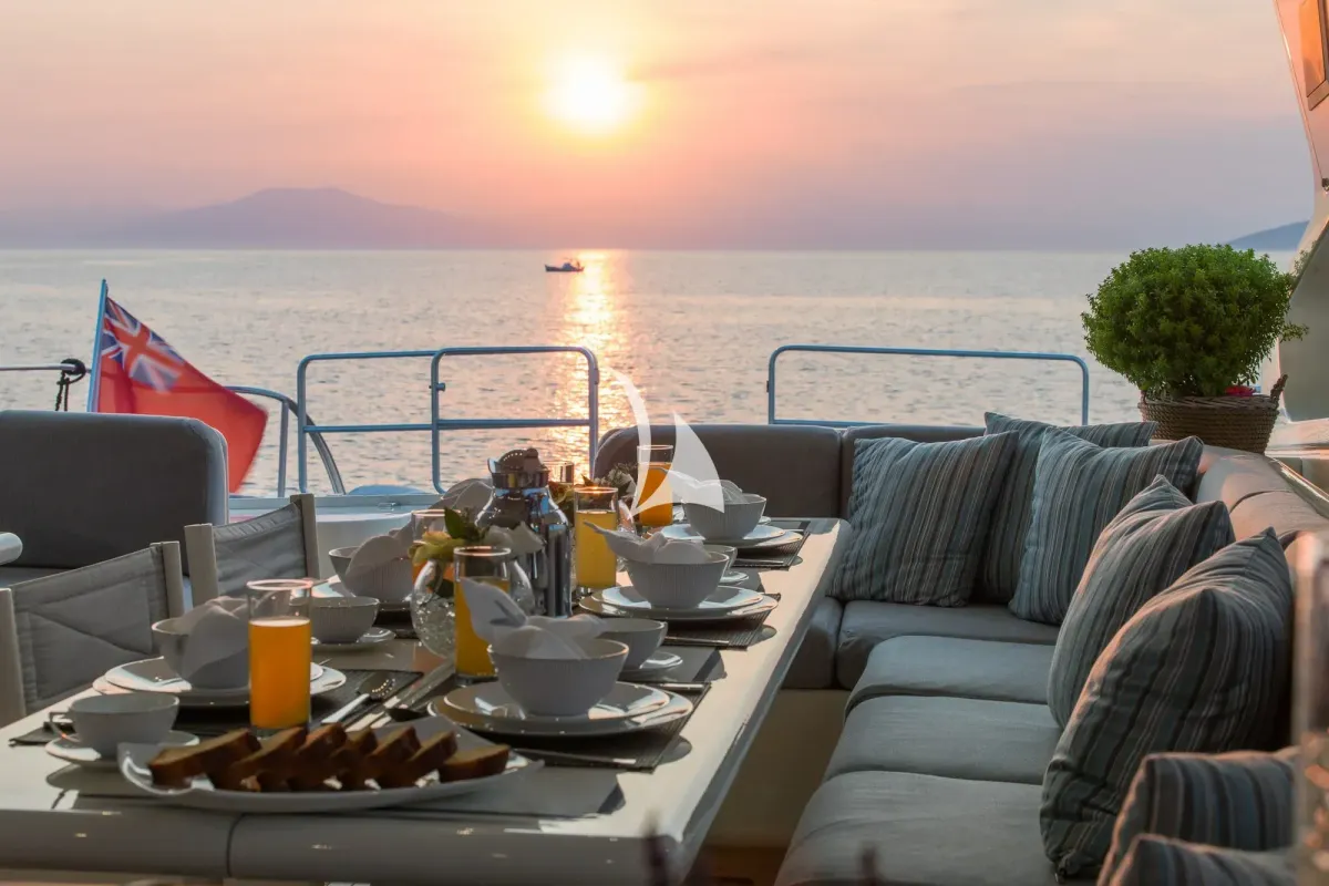 Deck of Atrato, a Gulet Arno Leopard 27 motor yacht at Athens, Greece