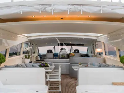 Cockpit of Atrato, a Gulet Arno Leopard 27 motor yacht at Athens, Greece