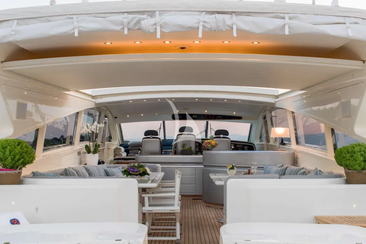 Cockpit of Atrato, a Gulet Arno Leopard 27 motor yacht at Athens, Greece